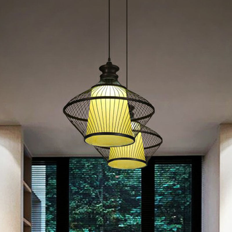 Curvy Bamboo Tea Room Pendant Light - Single South-East Asian Suspension Fixture