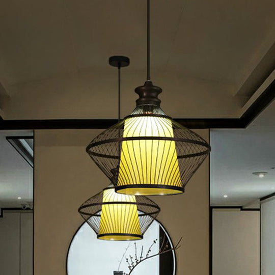 Curvy Bamboo Tea Room Pendant Light - Single South-East Asian Suspension Fixture