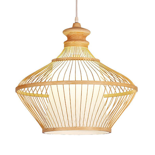 Curvy Bamboo Tea Room Pendant Light - Single South-East Asian Suspension Fixture