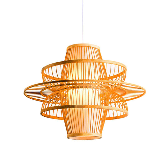 Simplicity 1-Light Bamboo Wood Pendant Light Fixture For Bedroom - Symmetrical Suspension