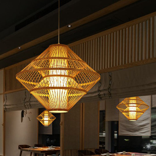 1-Light Asian Style Layered Bamboo Shade Ceiling Light For Tea Rooms