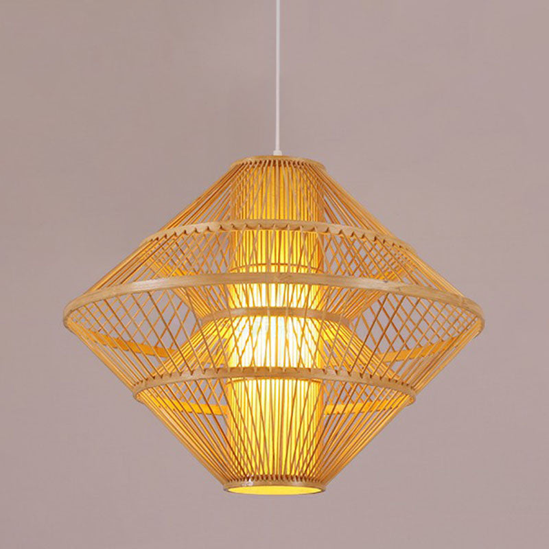 1-Light Asian Style Layered Bamboo Shade Ceiling Light For Tea Rooms