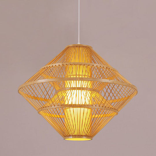 1-Light Asian Style Layered Bamboo Shade Ceiling Light For Tea Rooms