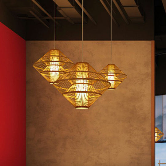 1-Light Asian Style Layered Bamboo Shade Ceiling Light For Tea Rooms