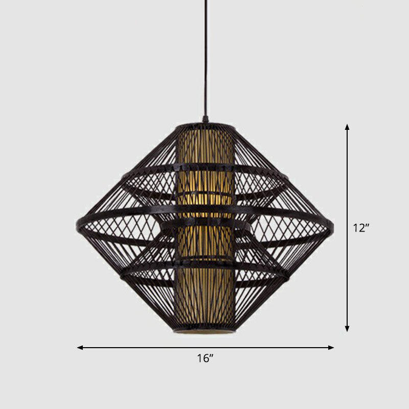 1-Light Asian Style Layered Bamboo Shade Ceiling Light For Tea Rooms