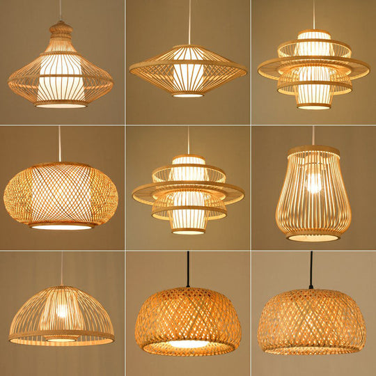 Handmade Bamboo Pendant Light - Modern Single Style For Restaurant Ceiling