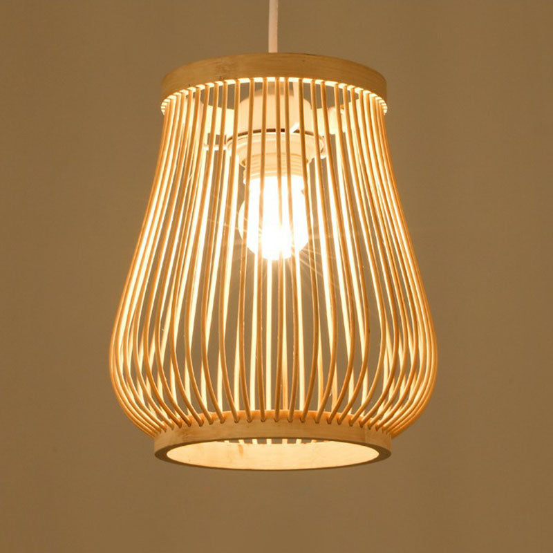 Handmade Bamboo Pendant Light - Modern Single Style For Restaurant Ceiling Wood / K