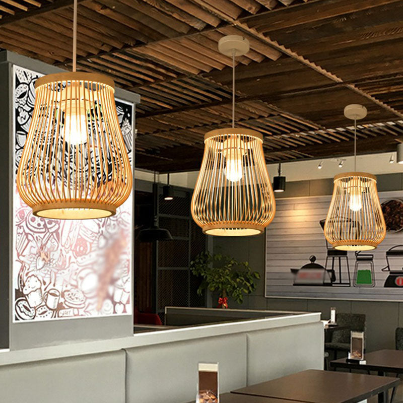 Handmade Bamboo Pendant Light - Modern Single Style For Restaurant Ceiling