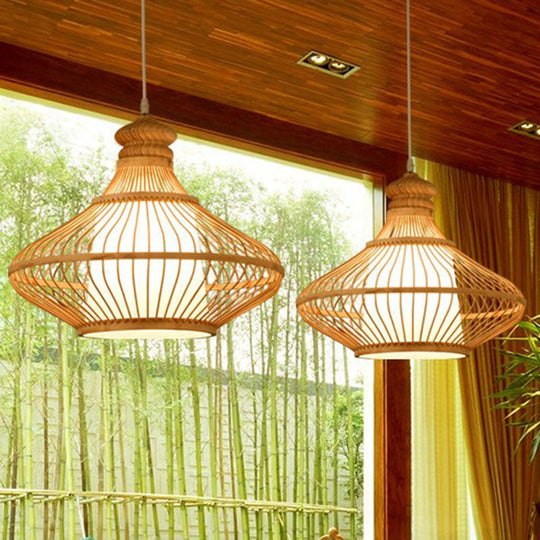 Handmade Bamboo Pendant Light - Modern Single Style For Restaurant Ceiling