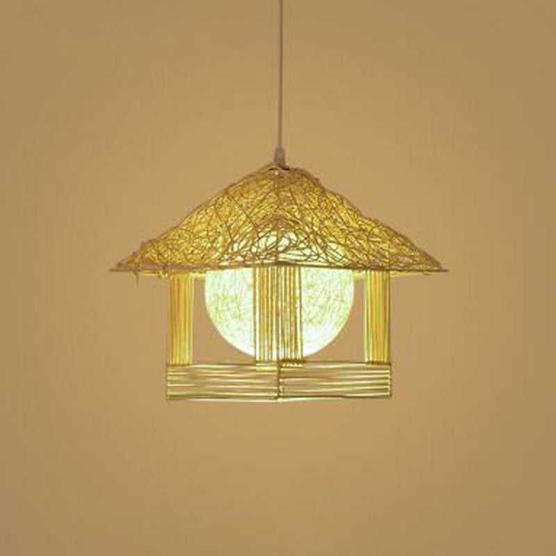 Handmade Bamboo Pendant Light - Modern Single Style For Restaurant Ceiling