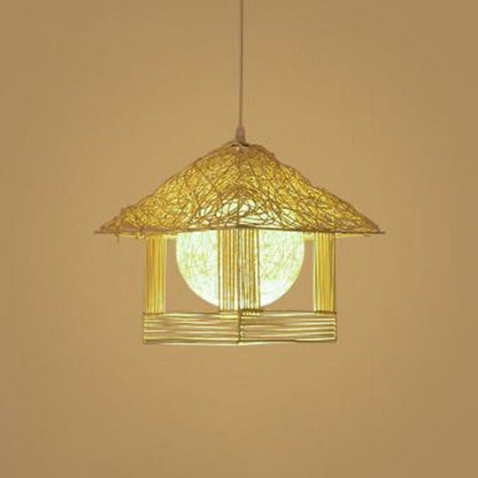 Handmade Bamboo Pendant Light - Modern Single Style For Restaurant Ceiling