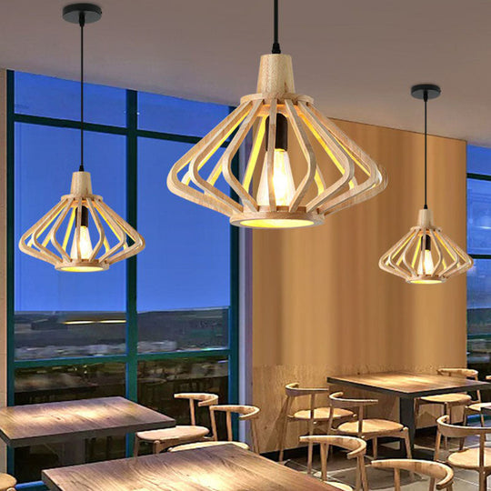 Japanese Wood Single-Bulb Pendant Ceiling Light - Stylish Shade & Ideal For Restaurants