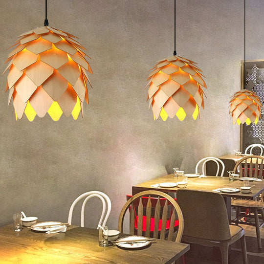 Japanese Wood Single-Bulb Pendant Ceiling Light - Stylish Shade & Ideal For Restaurants