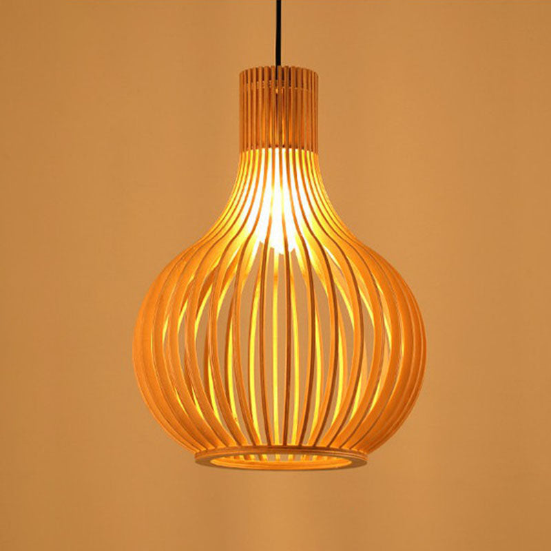 Japanese Wood Single-Bulb Pendant Ceiling Light - Stylish Shade & Ideal For Restaurants