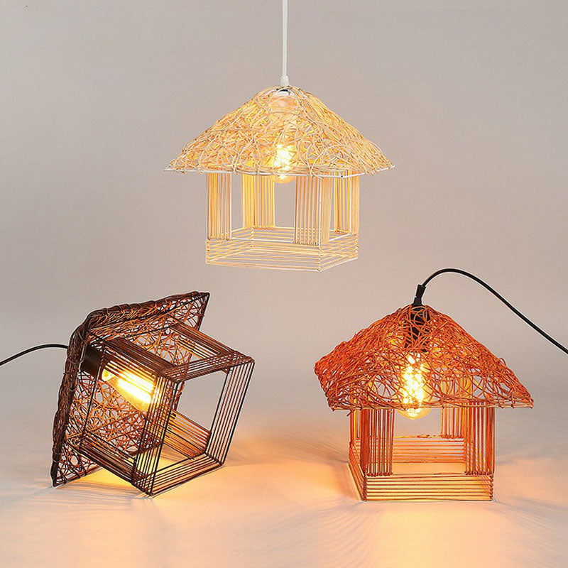 Bamboo House Tea Room Pendant Light - Single-Bulb Contemporary Suspension Fixture