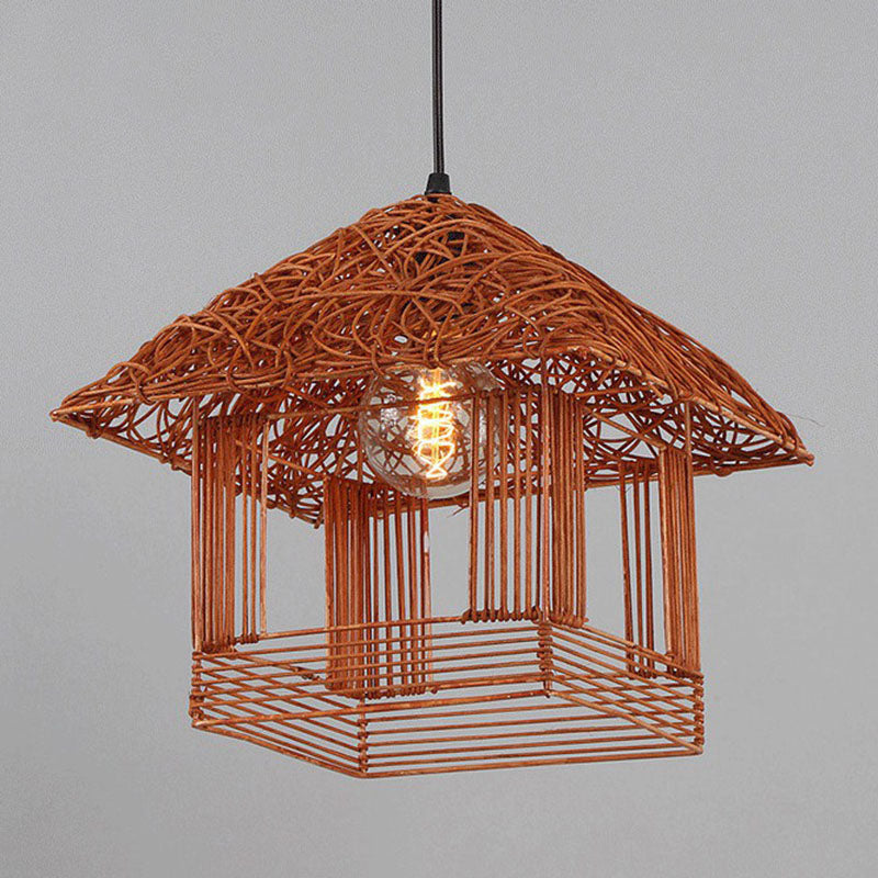 Bamboo House Tea Room Pendant Light - Single-Bulb Contemporary Suspension Fixture