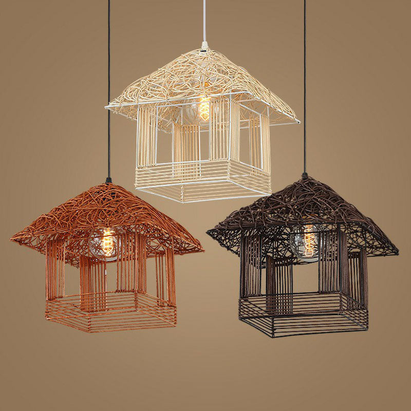 Bamboo House Tea Room Pendant Light - Single-Bulb Contemporary Suspension Fixture