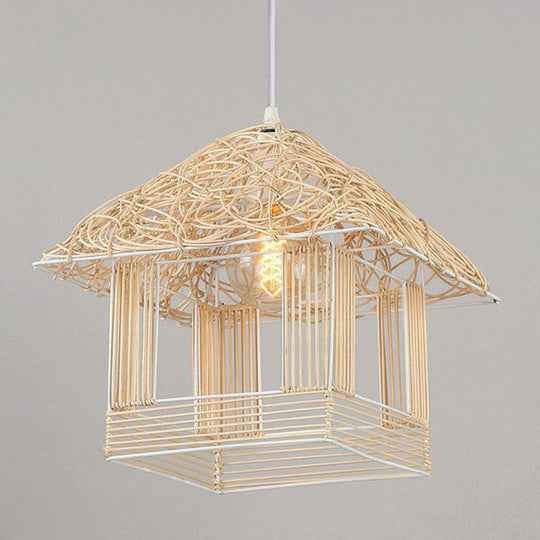 Bamboo House Tea Room Pendant Light - Single-Bulb Contemporary Suspension Fixture