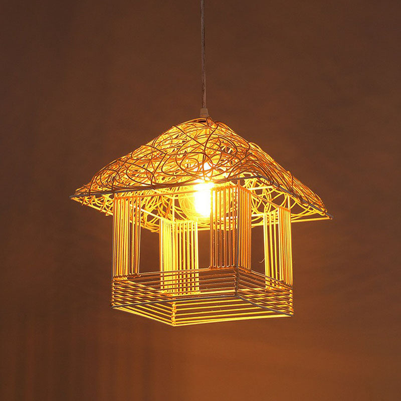 Bamboo House Tea Room Pendant Light - Single-Bulb Contemporary Suspension Fixture