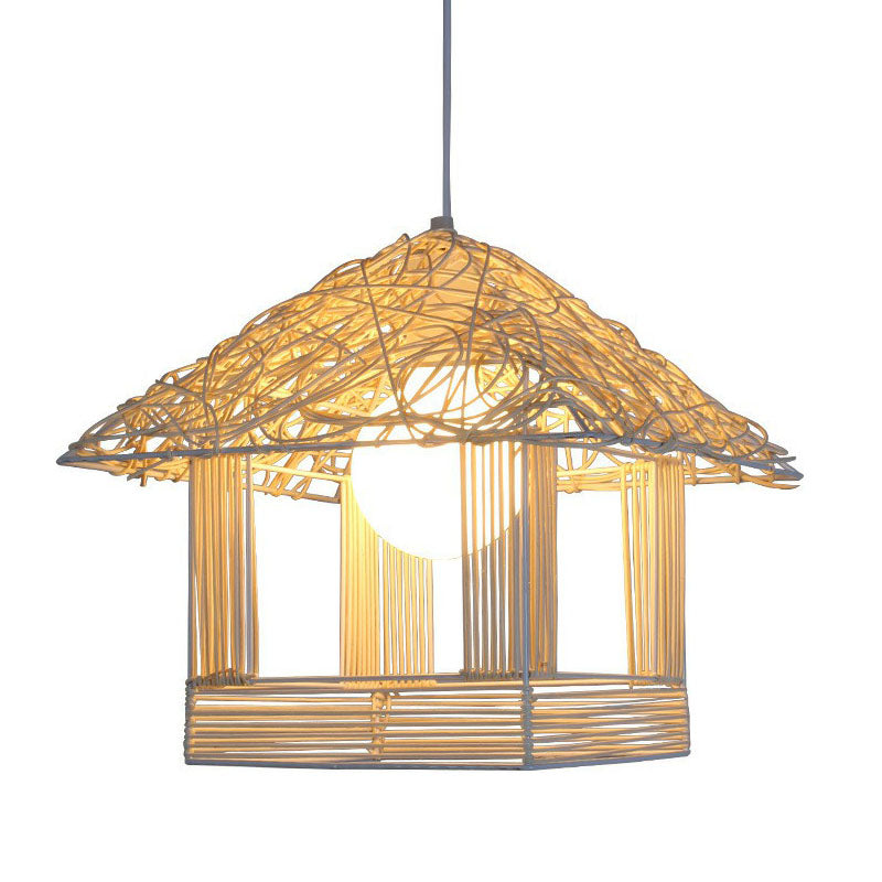 Bamboo House Tea Room Pendant Light - Single-Bulb Contemporary Suspension Fixture