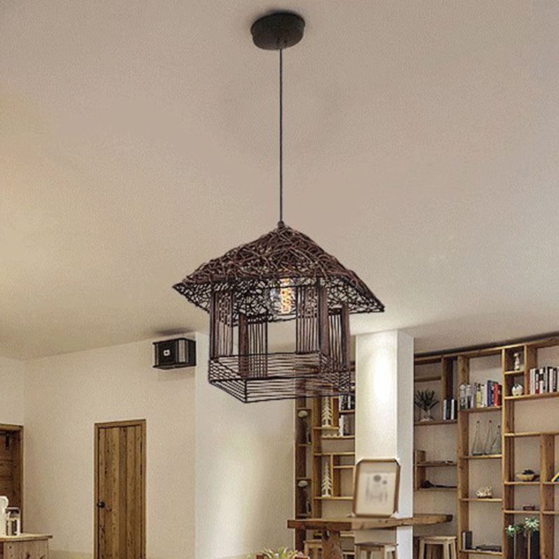 Bamboo House Tea Room Pendant Light - Single-Bulb Contemporary Suspension Fixture