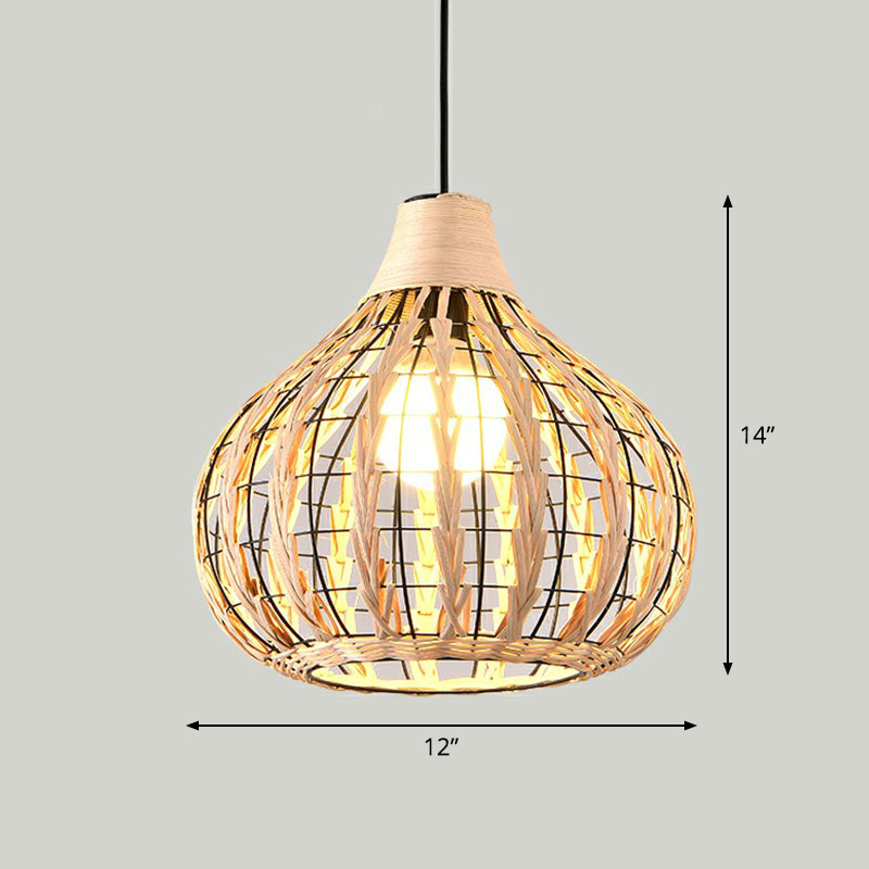 Contemporary Bamboo Pendant Light: Single-Bulb Wood Suspension Fixture / B