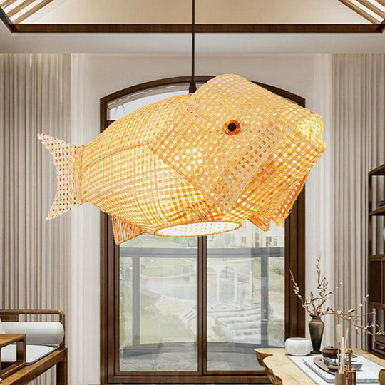 Contemporary Bamboo Pendant Light: Single-Bulb Wood Suspension Fixture