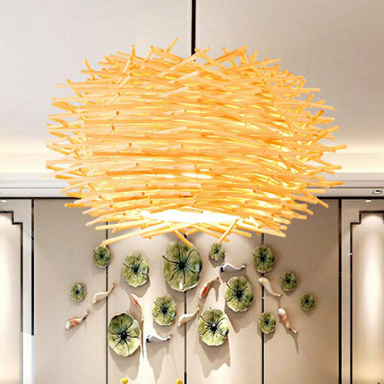 Contemporary Bamboo Pendant Light: Single-Bulb Wood Suspension Fixture