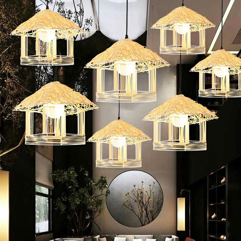 Contemporary Bamboo Pendant Light: Single-Bulb Wood Suspension Fixture