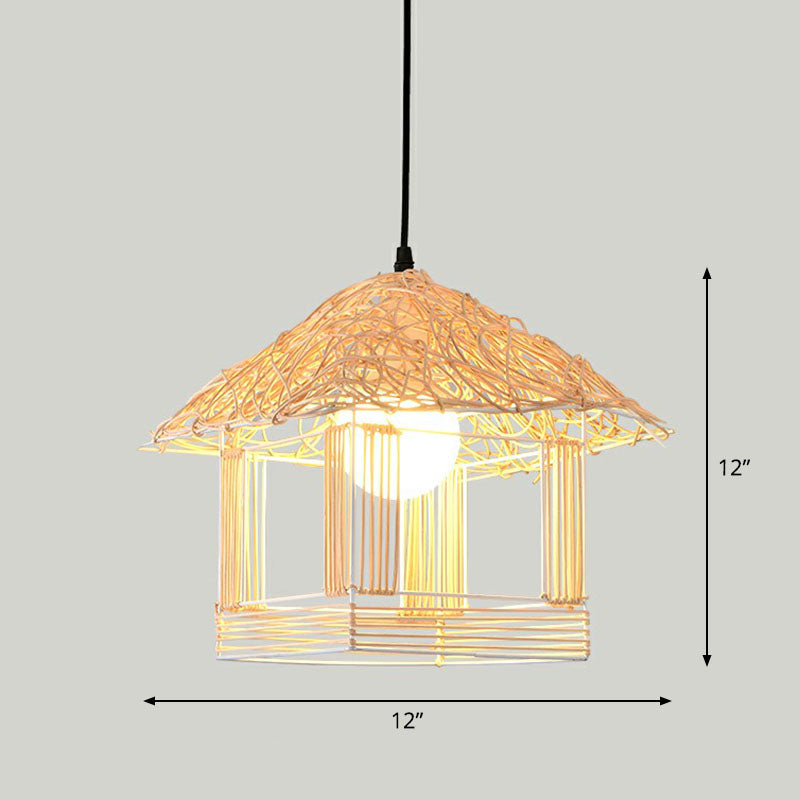 Contemporary Bamboo Pendant Light: Single-Bulb Wood Suspension Fixture