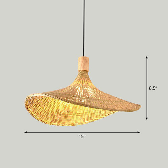 Contemporary Bamboo Pendant Light: Single-Bulb Wood Suspension Fixture / C