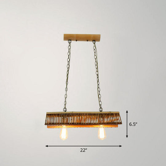 Modern Bamboo Island Pendant Light Fixture With Triangle Roof Design - Wood Ceiling Lighting