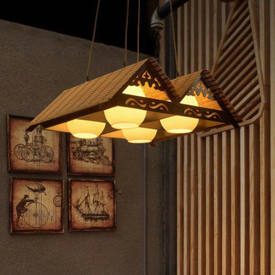 Bamboo Chinese Island Pendant Light For Triangle Roof Restaurant In Wood