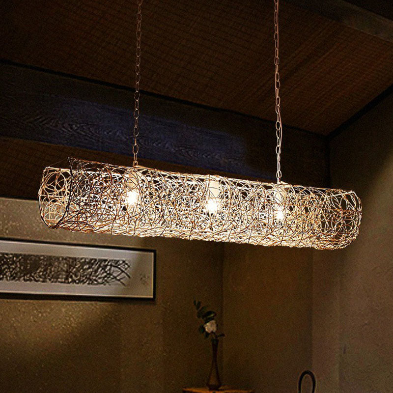 Modern Hanging Rattan Ceiling Light With 3 Bulbs For Tea Room Island