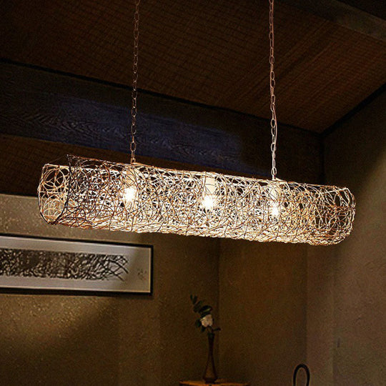 Modern Hanging Rattan Ceiling Light With 3 Bulbs For Tea Room Island