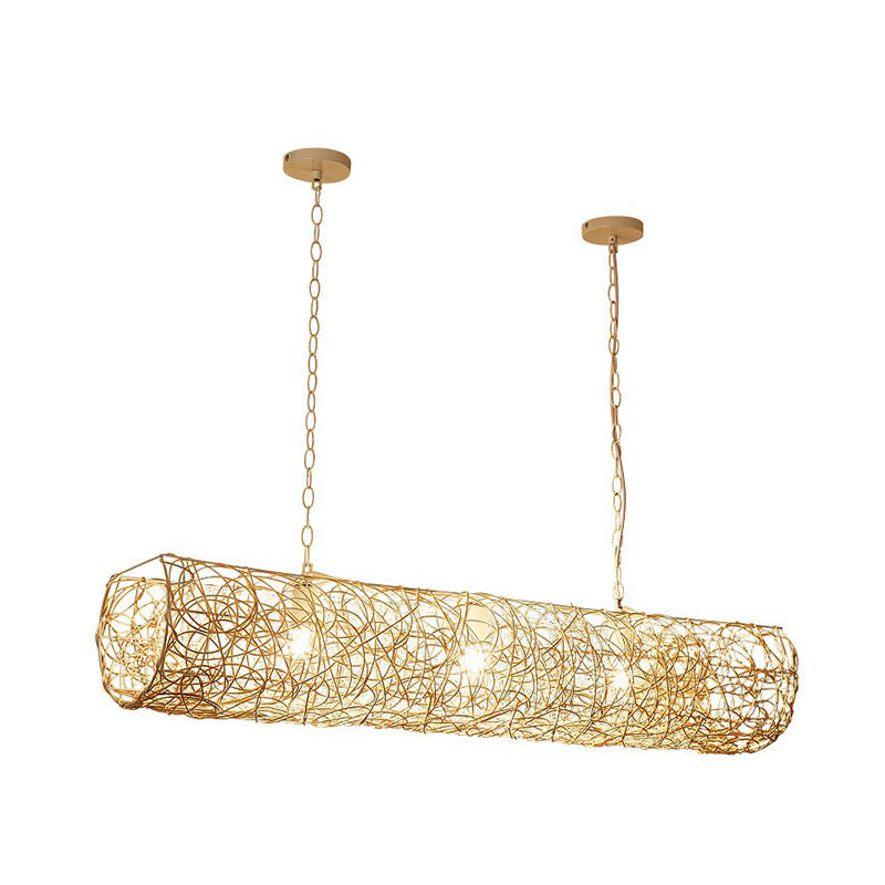 Modern Hanging Rattan Ceiling Light With 3 Bulbs For Tea Room Island