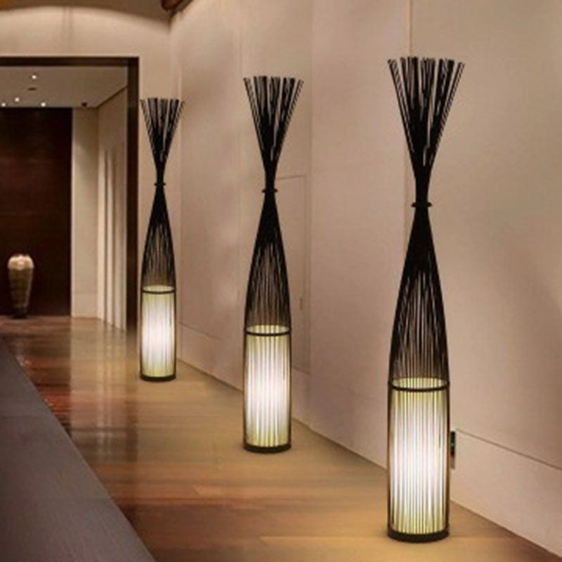 Handwoven Bamboo Standing Light - Asian Inspired Floor Lighting For Living Room