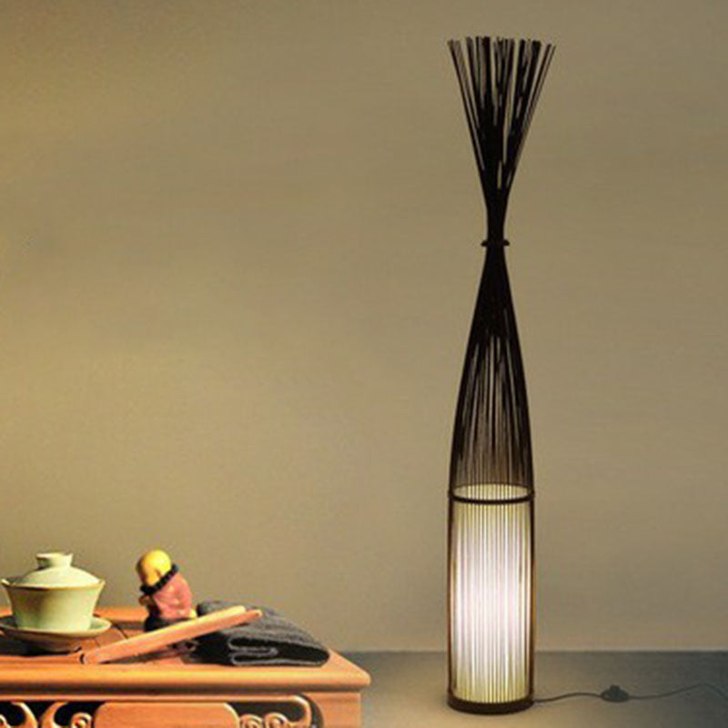 Handwoven Bamboo Standing Light - Asian Inspired Floor Lighting For Living Room