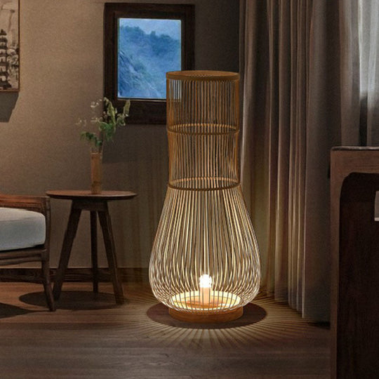 Bamboo Fish Trap Floor Lamp - Sleek Single-Bulb Illumination For Restaurants And Homes