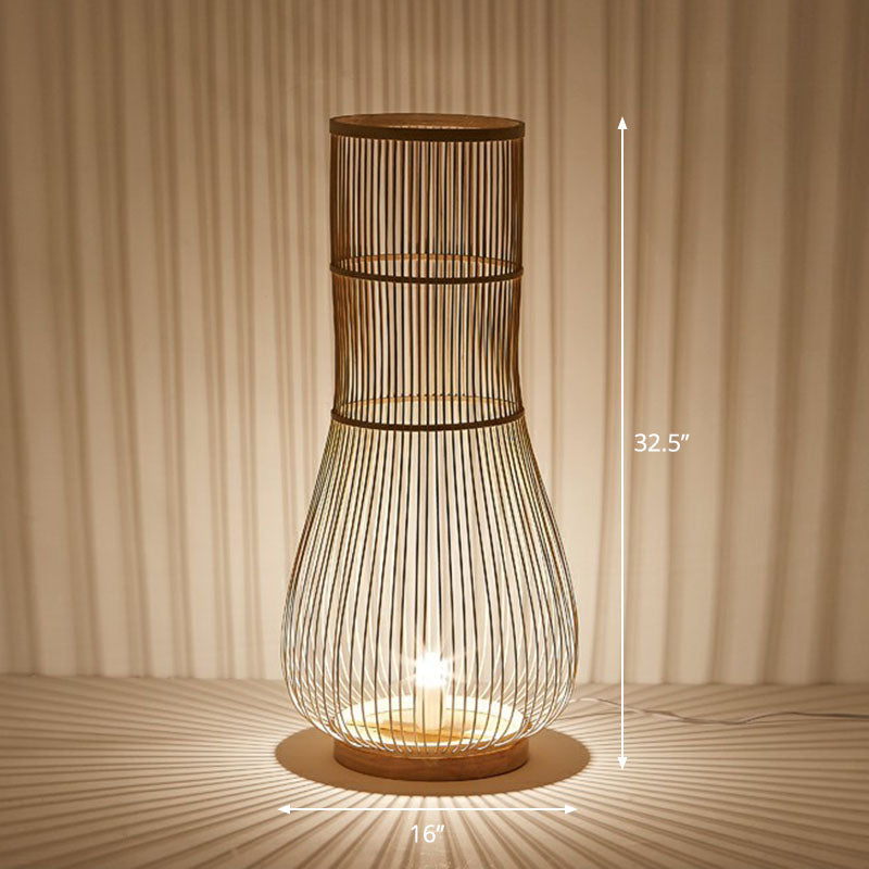 Bamboo Fish Trap Floor Lamp - Sleek Single-Bulb Illumination For Restaurants And Homes