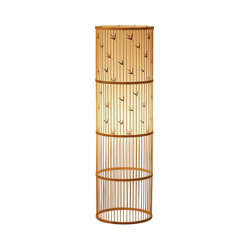 Modern Bamboo Floor Lamp - Single Cylindrical Standing Light For Living Room