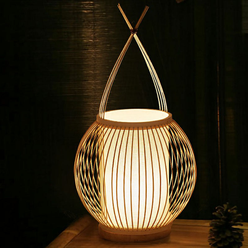 Bamboo Single Restaurant Nightstand Light From South-East Asia - Wood Basket Table Lighting