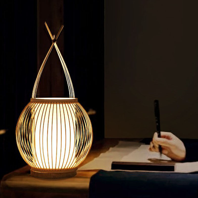 Bamboo Single Restaurant Nightstand Light From South-East Asia - Wood Basket Table Lighting