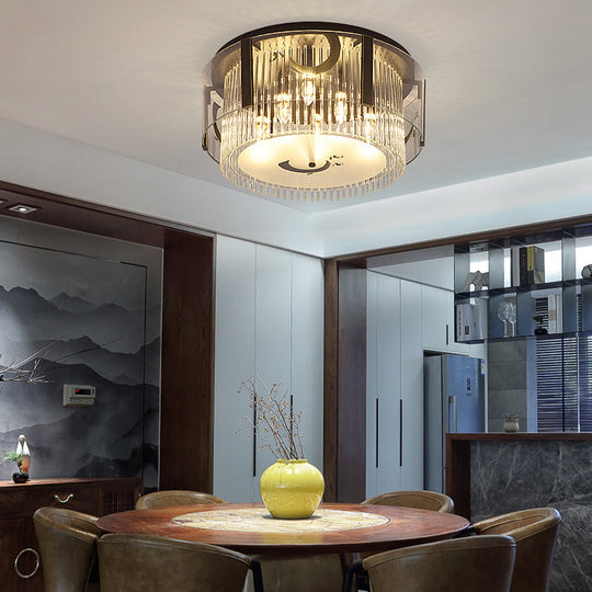 Chinese Style Double Tier Flush Lamp - Clear Glass Ceiling Mounted Light, 4/5/6-Light, Dining Room - 16"/19.5"/23.5" Wide