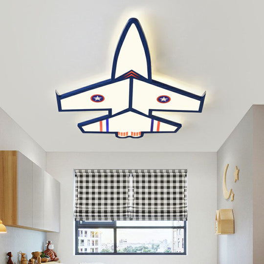 Kids Style Blue LED Acrylic Flush Mount Lighting for Nursery - Plane Shaped Design