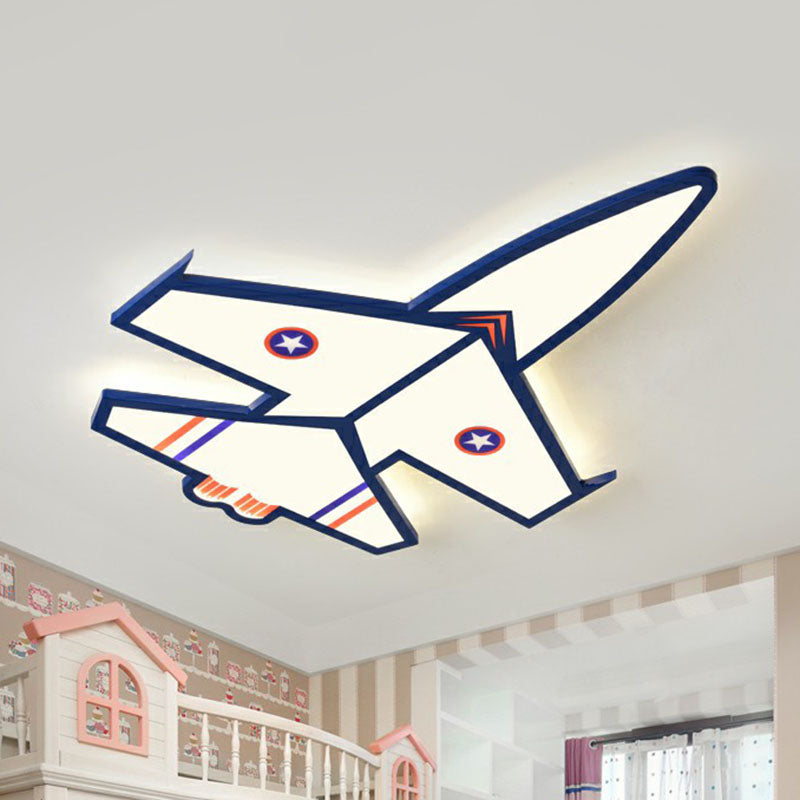 Kids Style Blue LED Acrylic Flush Mount Lighting for Nursery - Plane Shaped Design