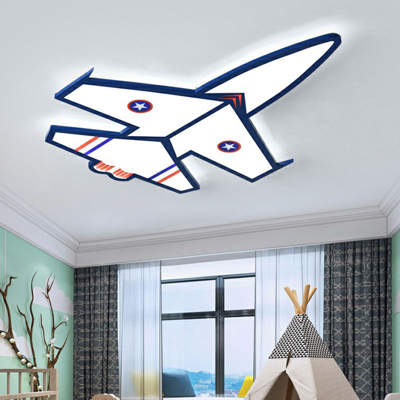 Kids Style Blue LED Acrylic Flush Mount Lighting for Nursery - Plane Shaped Design