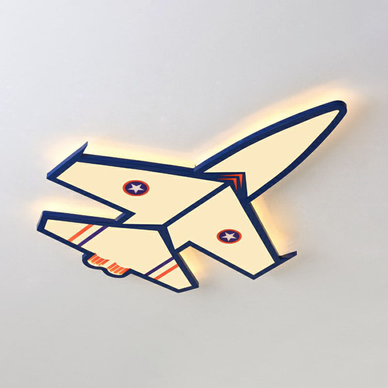 Kids Style Blue LED Acrylic Flush Mount Lighting for Nursery - Plane Shaped Design