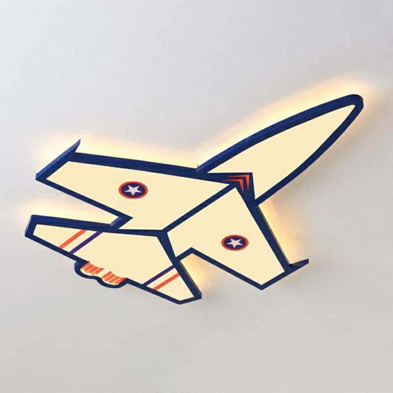 Kids Style Blue LED Acrylic Flush Mount Lighting for Nursery - Plane Shaped Design