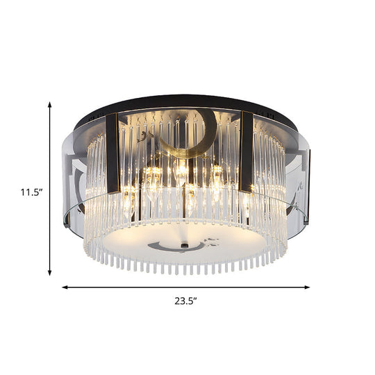 Chinese Style Double Tier Flush Lamp - Clear Glass Ceiling Mounted Light, 4/5/6-Light, Dining Room - 16"/19.5"/23.5" Wide